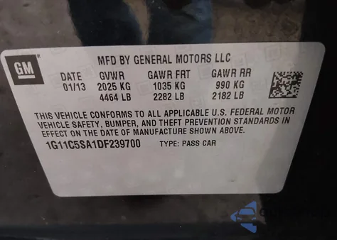 2013 Chevrolet Malibu 1Lt z USA, uszkodzony, nr VIN 1G11C5SA1DF239700